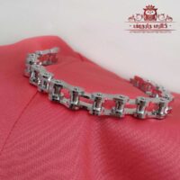 دستبندمردانه استیل طرح زنجیرچرخ نقره ای
